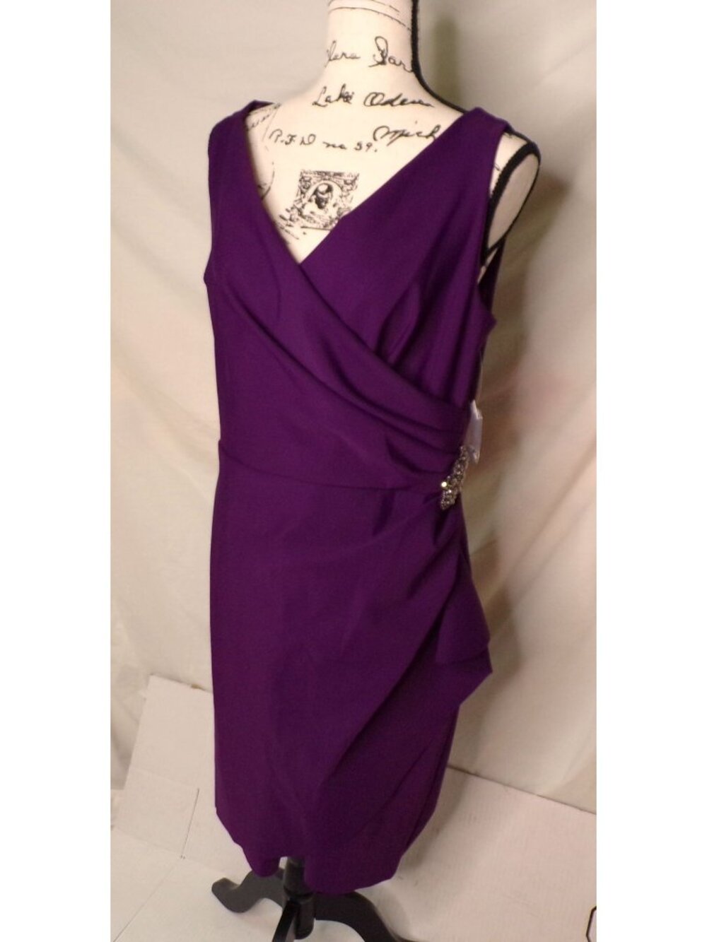 🆕ALEX EVENINGS Side Ruched Embellished Cocktail Dress Purple 14 - Picture 9 of 11